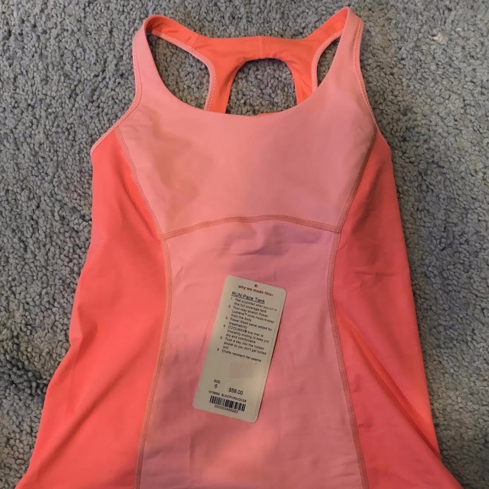 LULULEMON RUN PACE TANK SIZE 6 CORAL